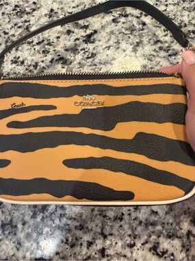 Coach Tiger-Stripe Leather Wristlet in Tan and Black